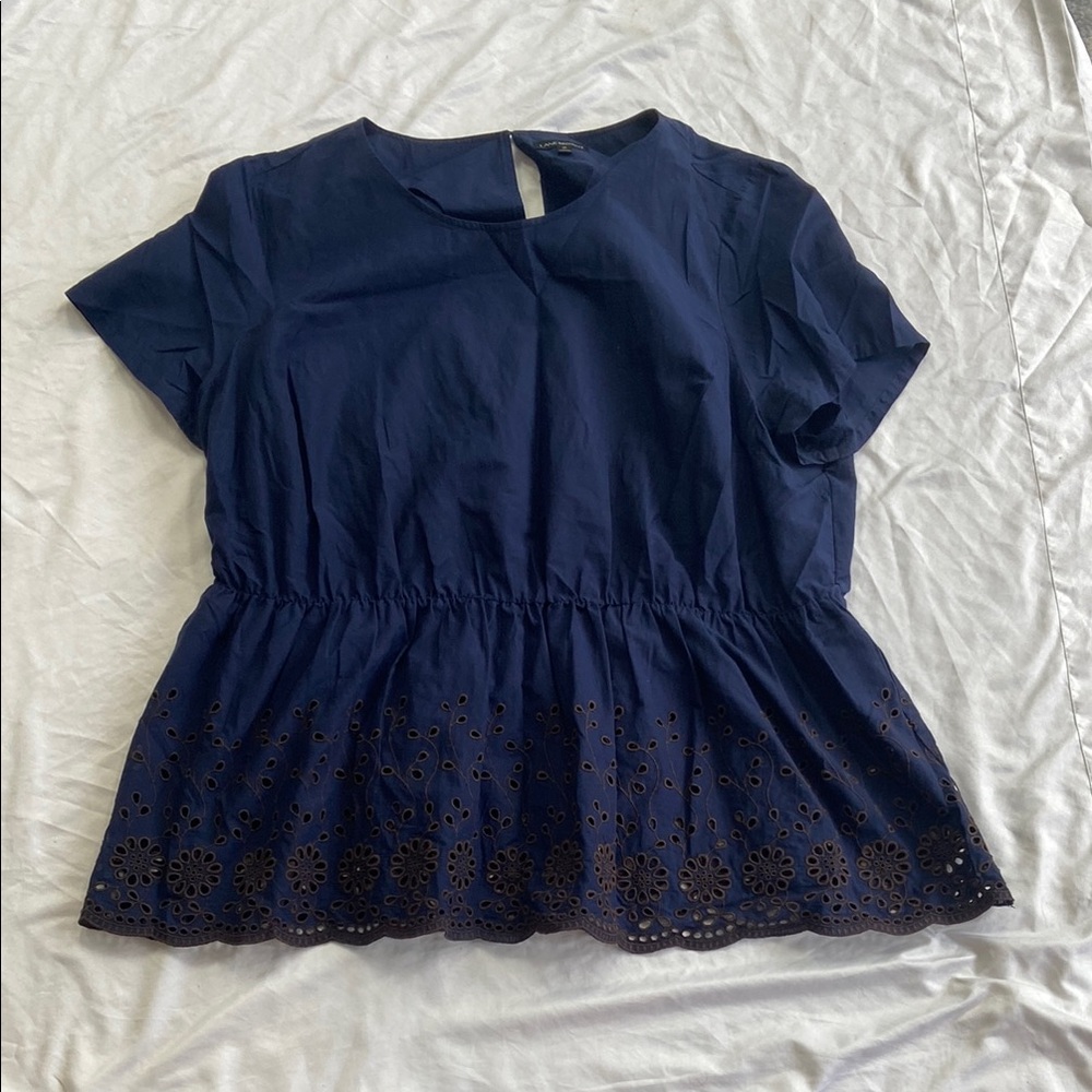 Lane Bryant Blue Peplum Blouse with Peter Pan Collar